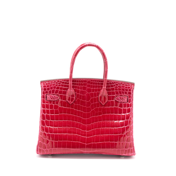 Hermes Birkin 30 Shiny Crocodile Rose Extreme SHW Stamp Y