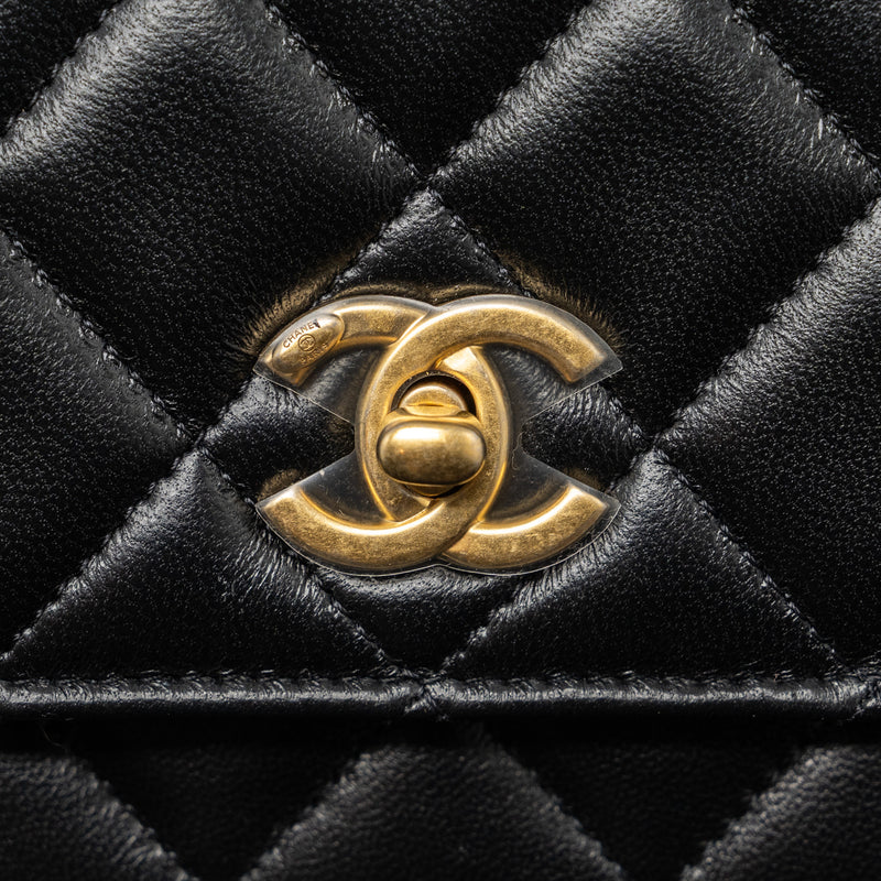Chanel 22S Pearl Crush Wallet on Chain Lambskin Black Brushed GHW (Microchip)