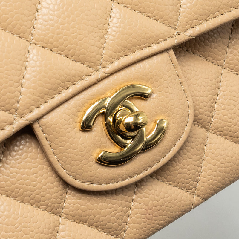 Chanel Medium Classic Double Flap Bag Caviar Beige GHW