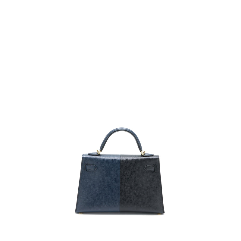 Hermes Mini Kelly Epsom Blue Indigo/Black/Rouge Grenat GHW Stamp Z