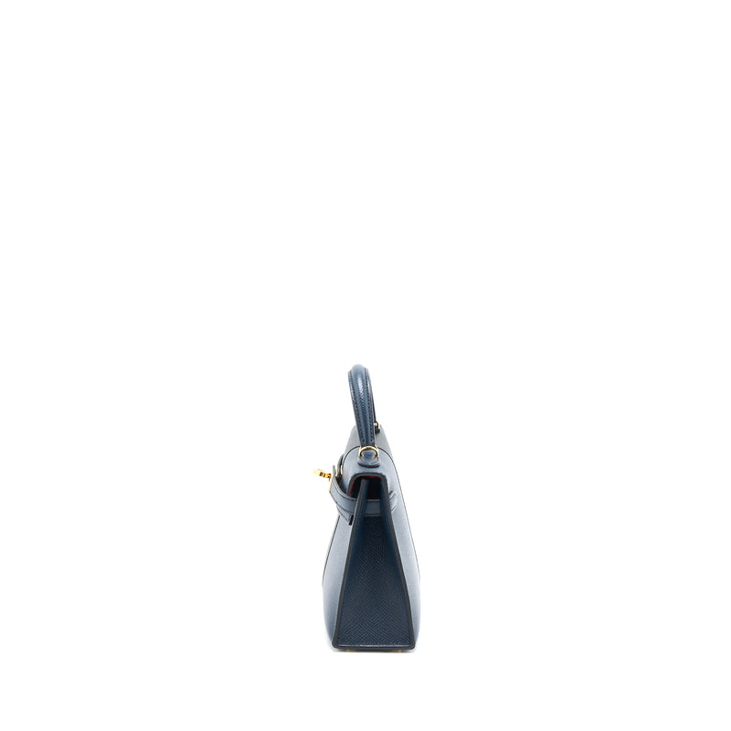Hermes Mini Kelly Epsom Blue Indigo/Black/Rouge Grenat GHW Stamp Z