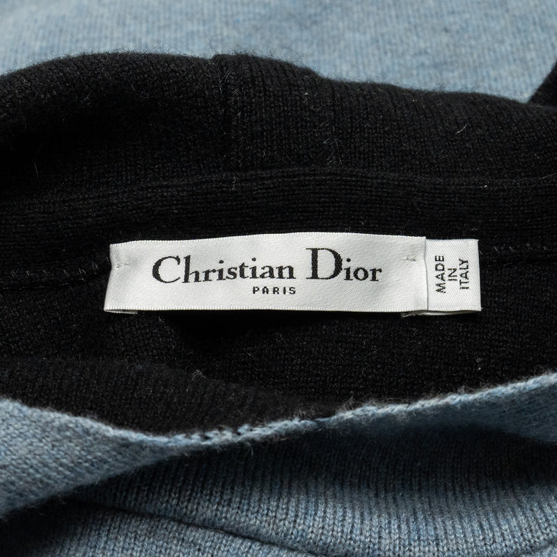 DIOR Size 36 J'adior 8' Hooded Sweater with Rear Signature Cashmere Blue Grey/Black