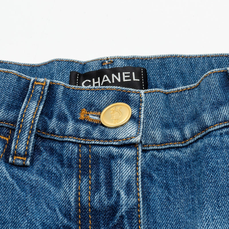 Chanel 19A Size 36 Straight Leg Denim Jeans Cotton Blue