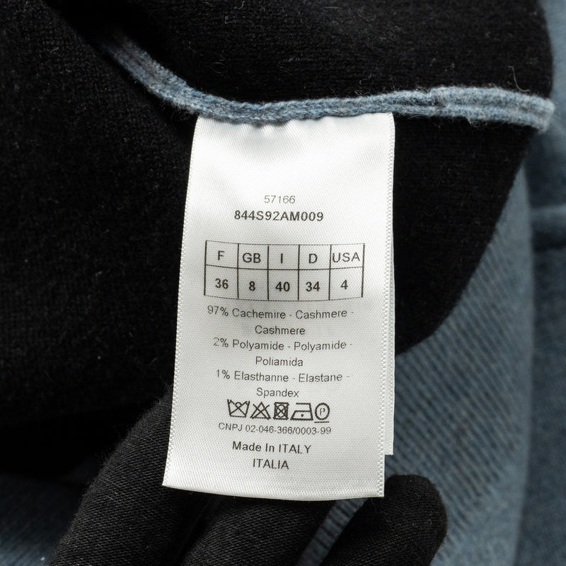 DIOR Size 36 J'adior 8' Hooded Sweater with Rear Signature Cashmere Blue Grey/Black