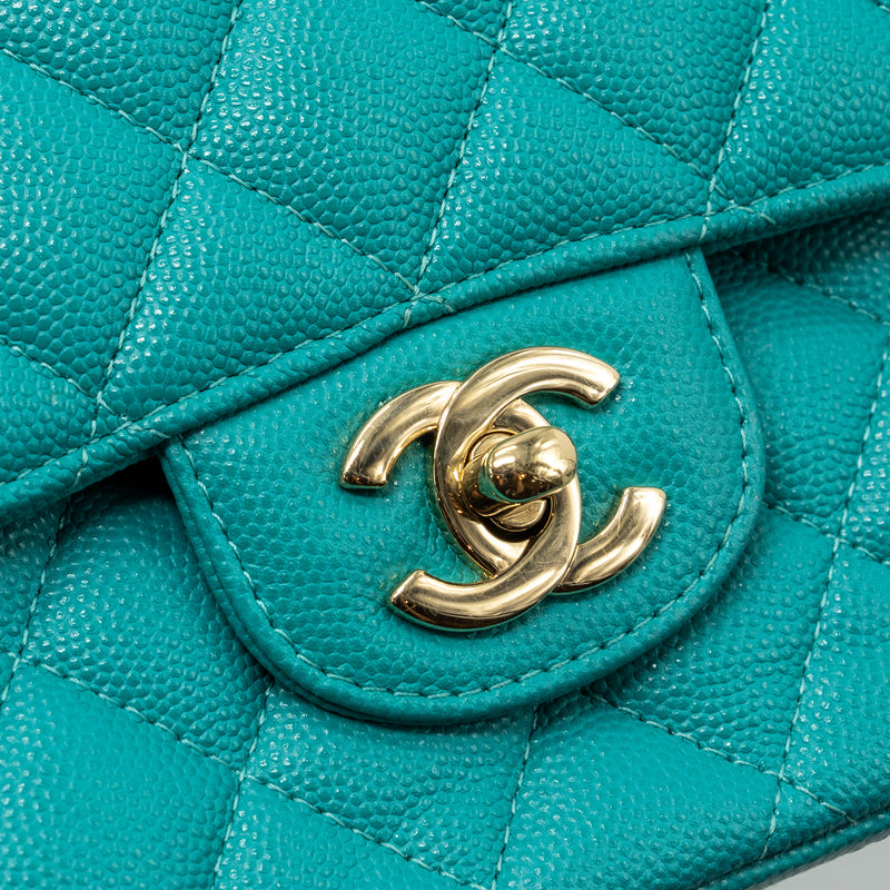 Chanel medium classic double flap bag caviar turquoise LGHW