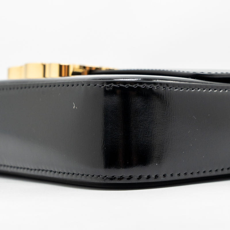 CELINE Triomphe Shoulder Bag Shiny Calfskin Black GHW