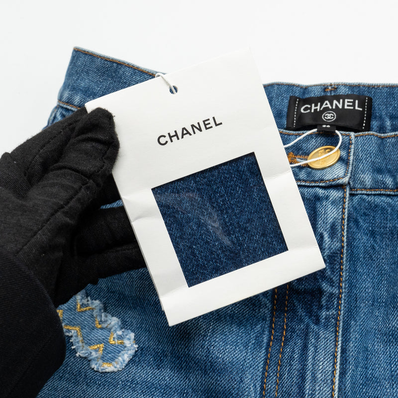 Chanel 19A Size 36 Straight Leg Denim Jeans Cotton Blue