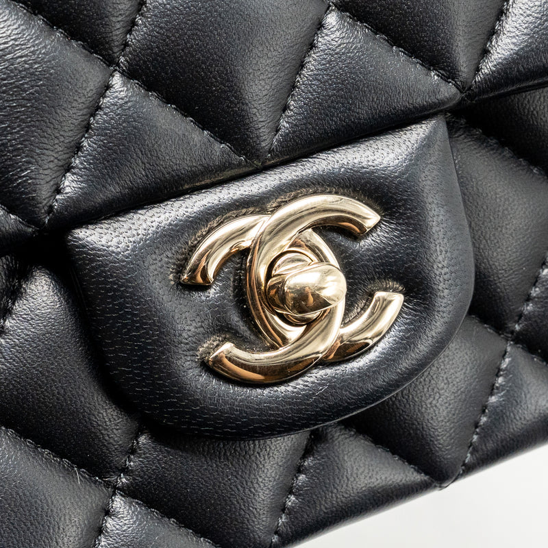 CHANEL Top Handle Mini Rectangular Flap Bag Lambskin Black LGHW (Microchip)