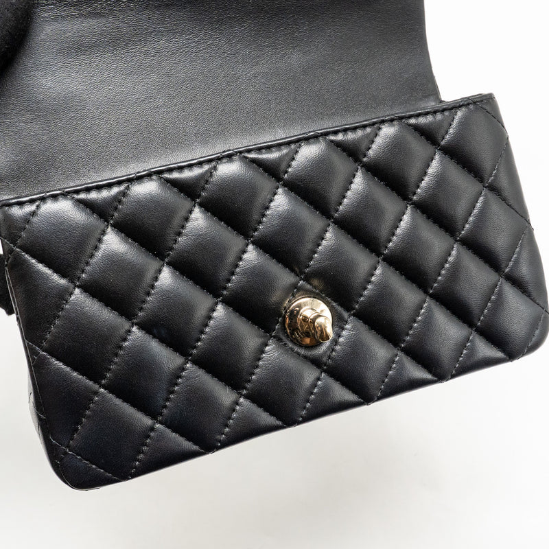CHANEL Top Handle Mini Rectangular Flap Bag Lambskin Black LGHW (Microchip)