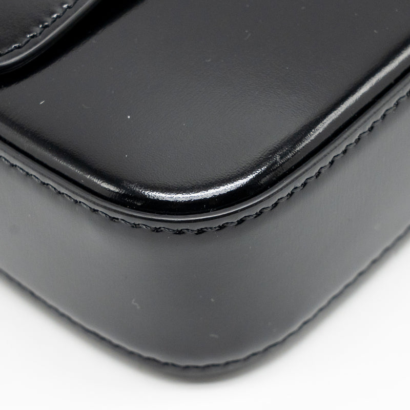 CELINE Triomphe Shoulder Bag Shiny Calfskin Black GHW