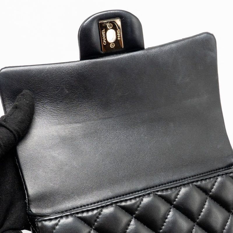 CHANEL Top Handle Mini Rectangular Flap Bag Lambskin Black LGHW (Microchip)