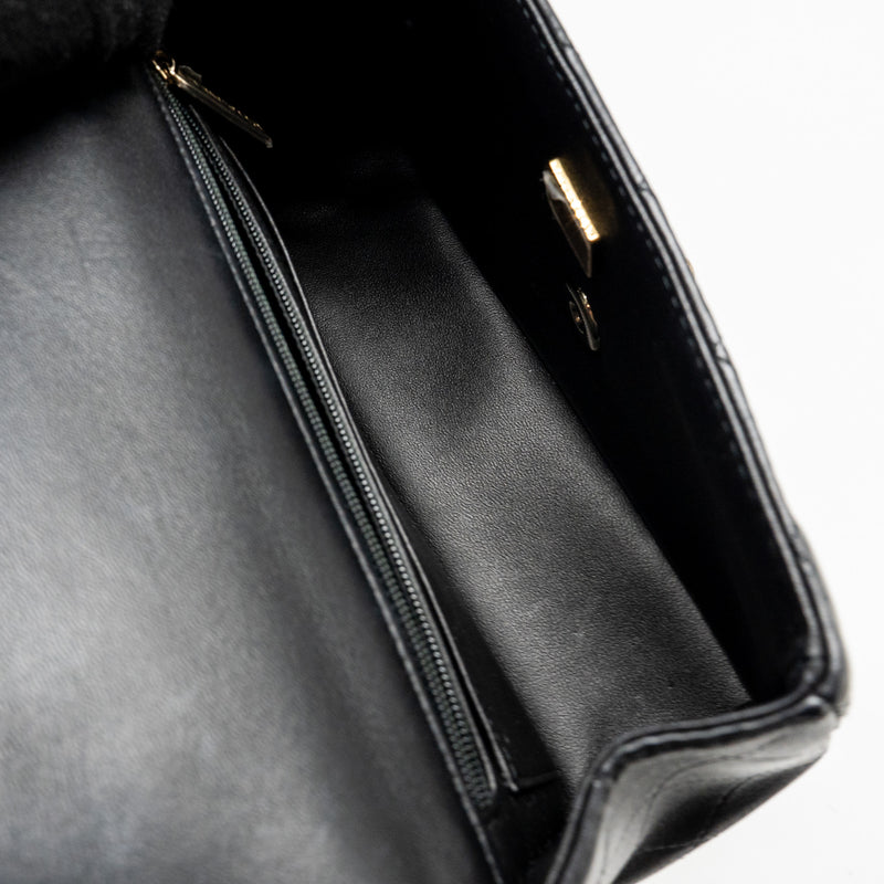 CHANEL Top Handle Mini Rectangular Flap Bag Lambskin Black LGHW (Microchip)
