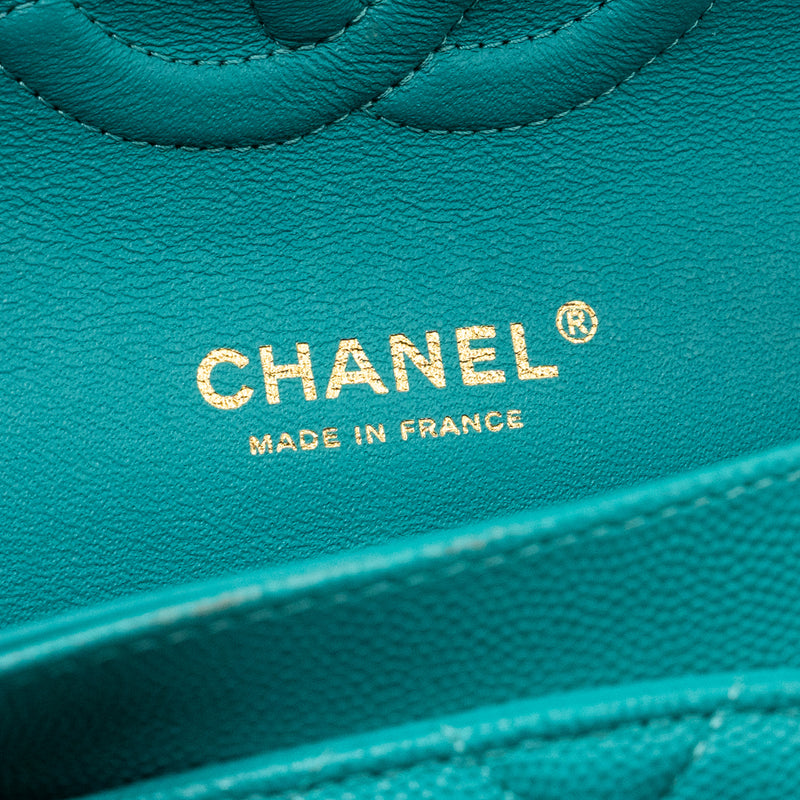 Chanel medium classic double flap bag caviar turquoise LGHW