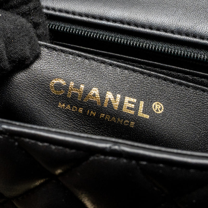 CHANEL Top Handle Mini Rectangular Flap Bag Lambskin Black LGHW (Microchip)