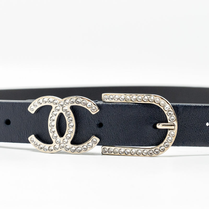 Chanel 20S Size 85 CC logo Belt Navy Blue SHW