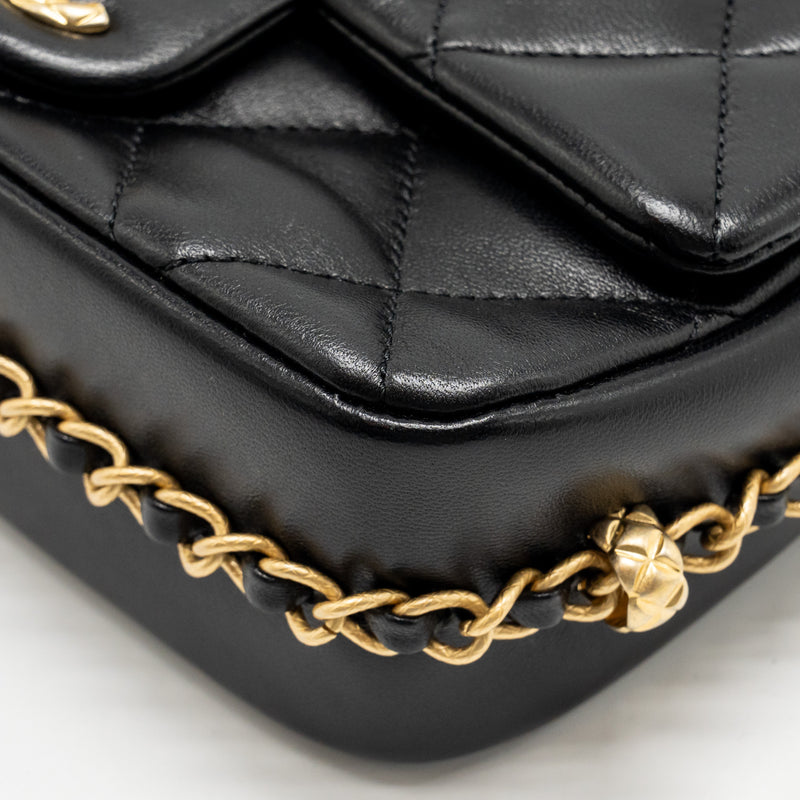Chanel 23b Mini Flap Bag detail Chain Lambskin Black GHW(microchip)