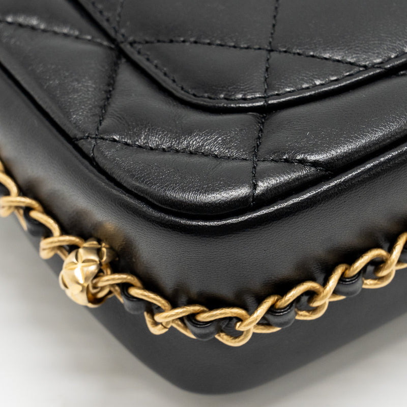 Chanel 23b Mini Flap Bag detail Chain Lambskin Black GHW(microchip)