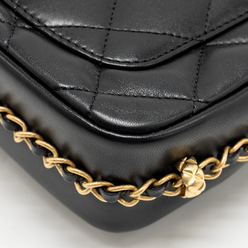 Chanel 23b Mini Flap Bag detail Chain Lambskin Black GHW(microchip)