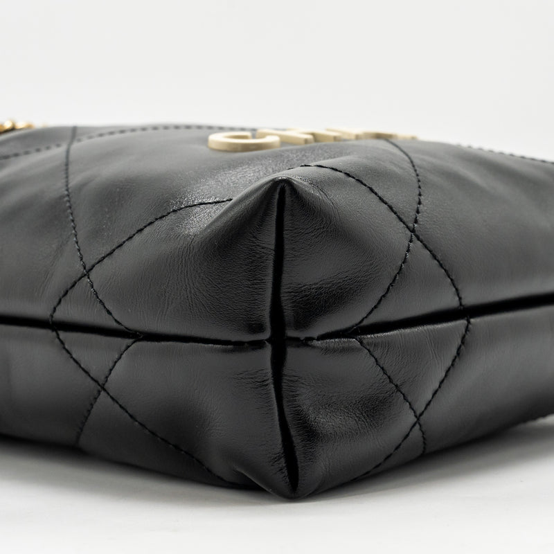 Chanel Mini 22 BAG Shiny Calfskin Black GHW (Microchip)