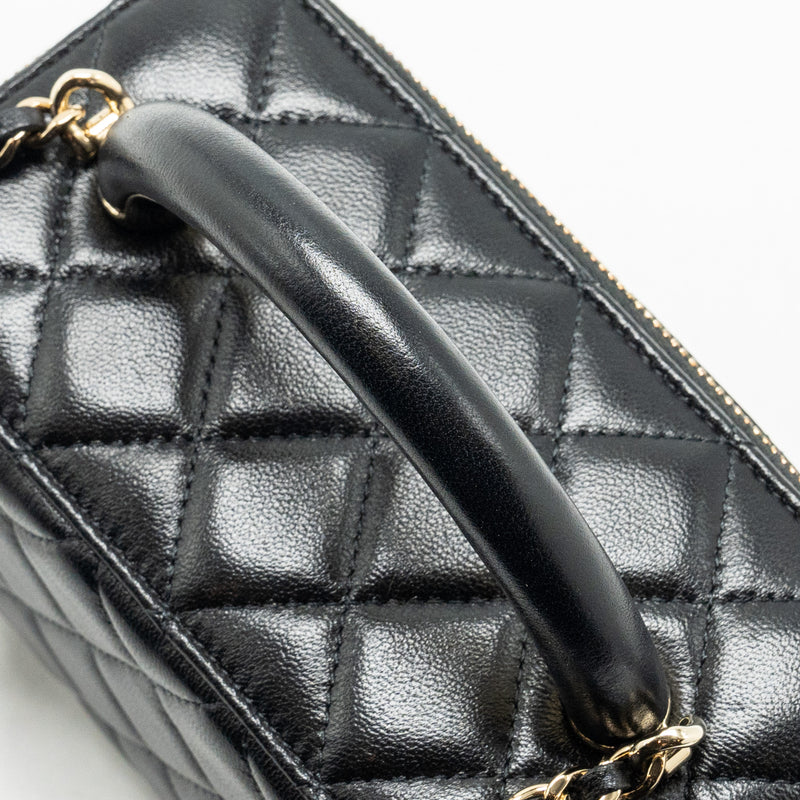 Chanel Top Handle Long Vanity Case Lambskin BLACK LGHW (Microchip)