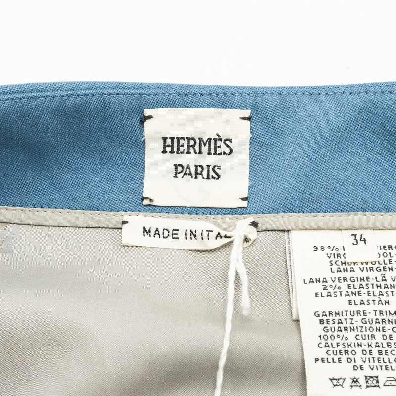 Hermes Size 34 Mini Skirt Virgin Wool Blue Tempete