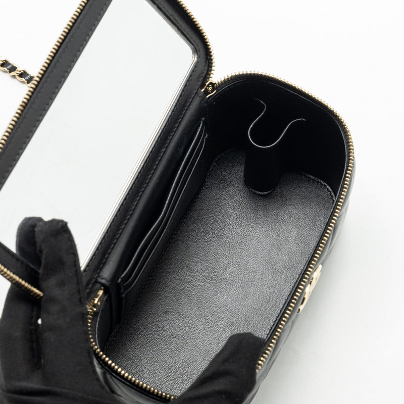 Chanel Top Handle Long Vanity Case Lambskin BLACK LGHW (Microchip)