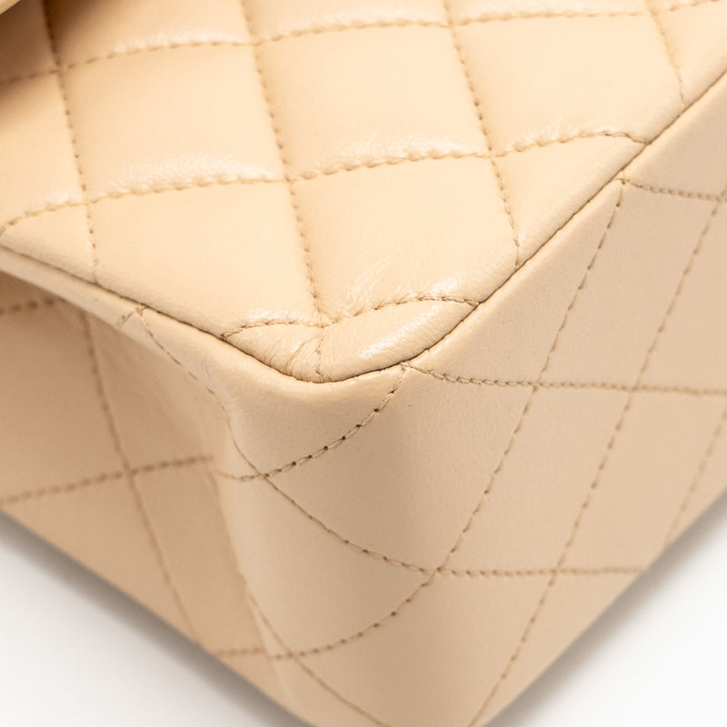 Chanel Small Classic Double Flap Bag Lambskin Beige GHW