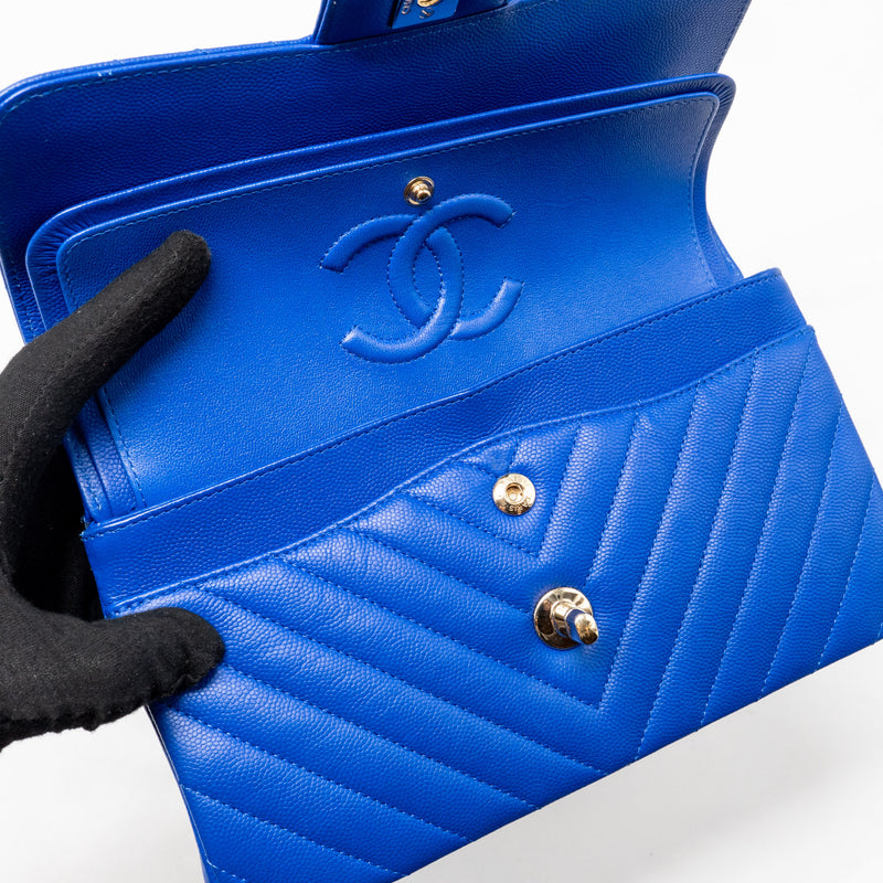 Chanel Small Classic Double flap bag Chevron Caviar blue LGHW