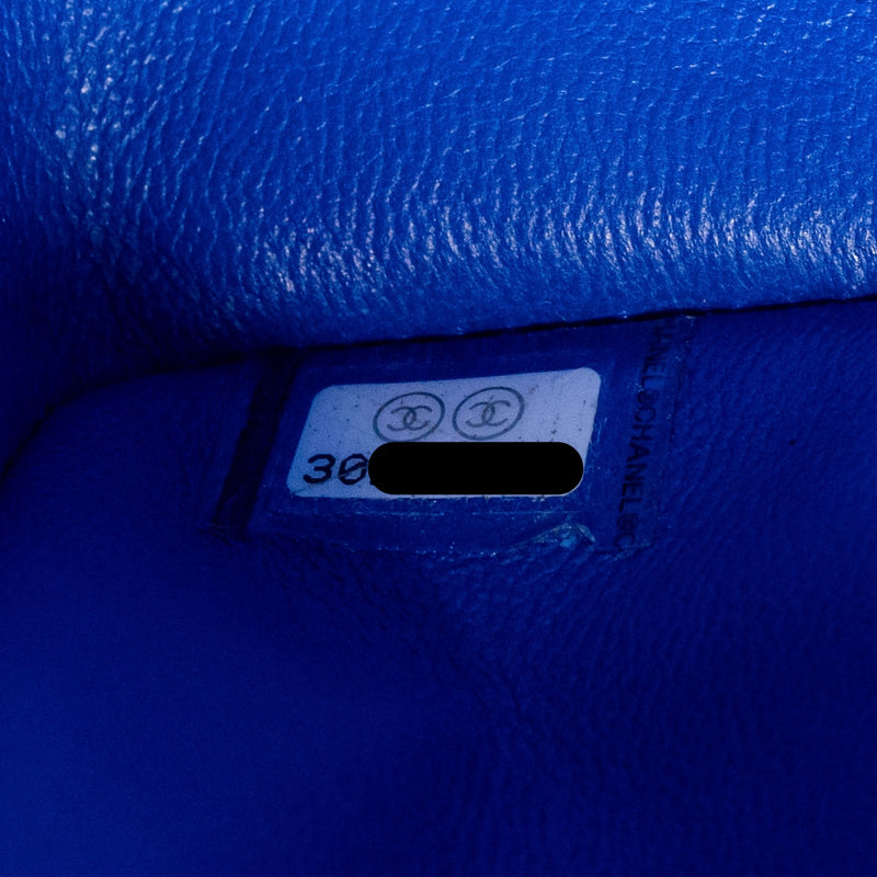 Chanel Small Classic Double flap bag Chevron Caviar blue LGHW