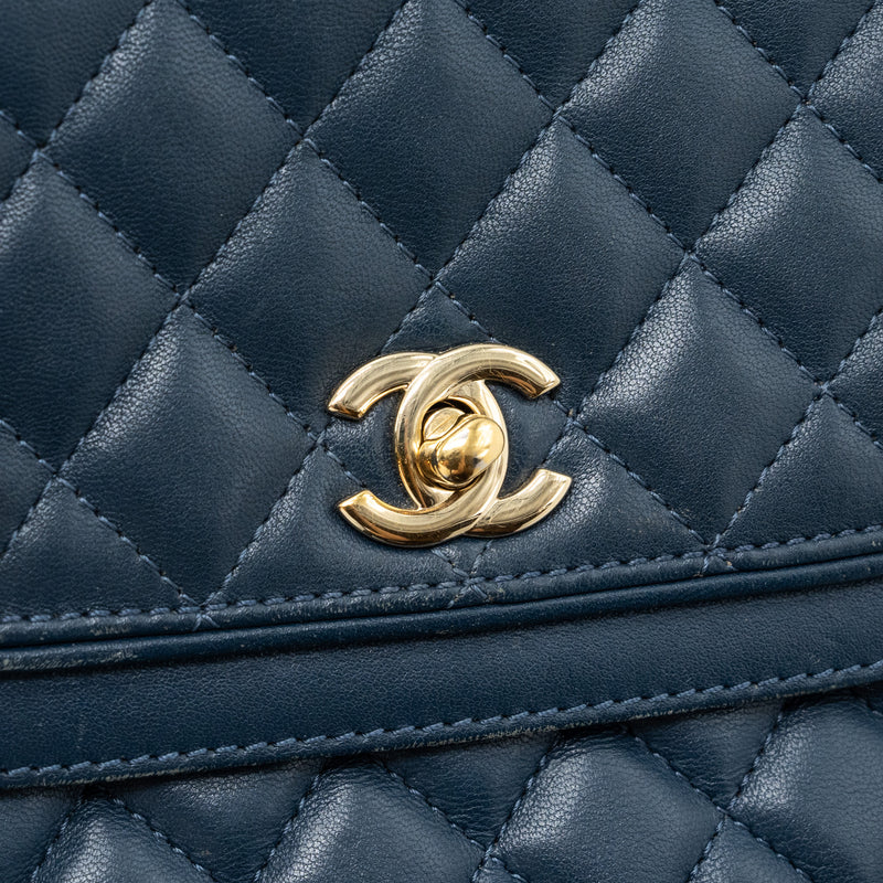 Chanel Quilted Flap Crossbody Bag Lambskin Dark Blue LGHW