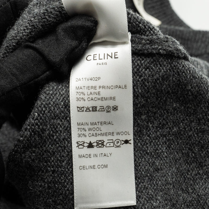 CELINE Size L Graphic Print Crew Neck Sweater Wool/Cashmere Dark Grey