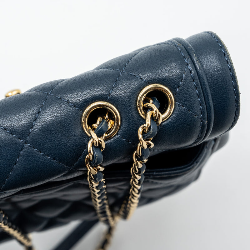 Chanel Quilted Flap Crossbody Bag Lambskin Dark Blue LGHW