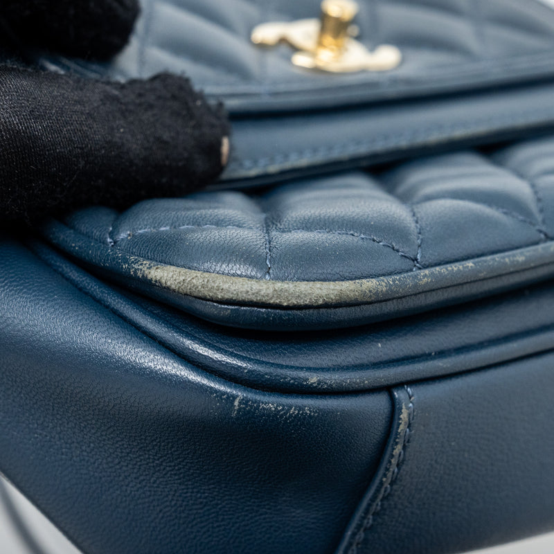 Chanel Quilted Flap Crossbody Bag Lambskin Dark Blue LGHW