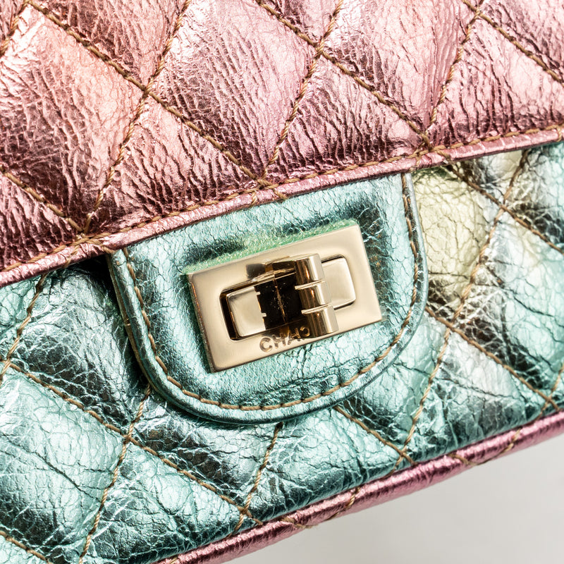 Chanel 20A mini 2.55 reissue flap bag goatskin leather rainbow multicolor ombré LGHW