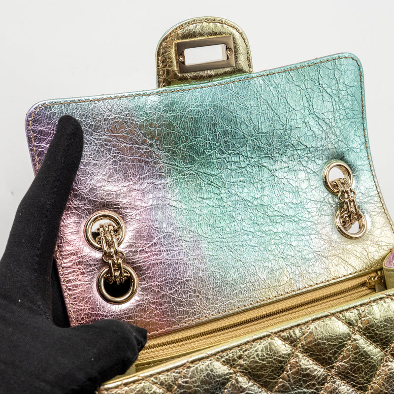 Chanel 20A mini 2.55 reissue flap bag goatskin leather rainbow multicolor ombré LGHW