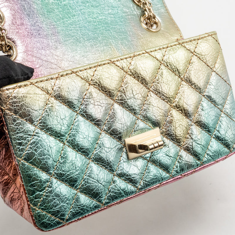 Chanel 20A mini 2.55 reissue flap bag goatskin leather rainbow multicolor ombré LGHW