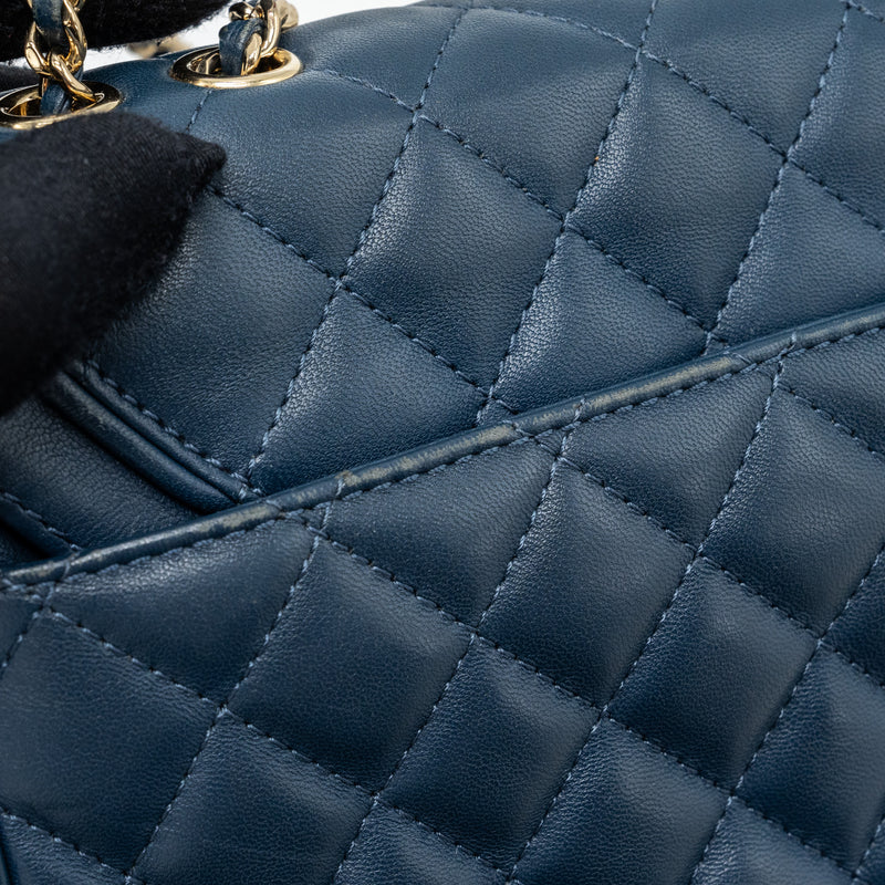 Chanel Quilted Flap Crossbody Bag Lambskin Dark Blue LGHW