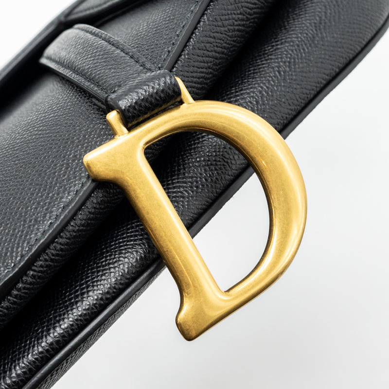 Dior medium saddle bag with strap grained calfskin black GHW