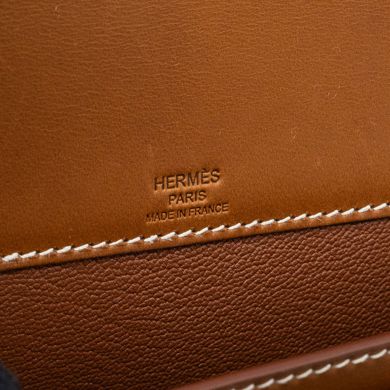 Hermes pochette kelly depeches 25 canvas / barenia ecru beige / fauve SHW stamp Z