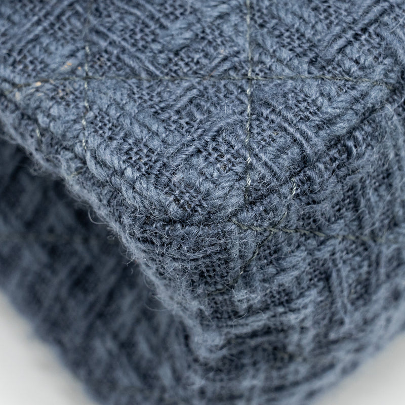 Chanel 2.55 226 reissue double flap bag tweed dark grey / blue ruthenium hardware