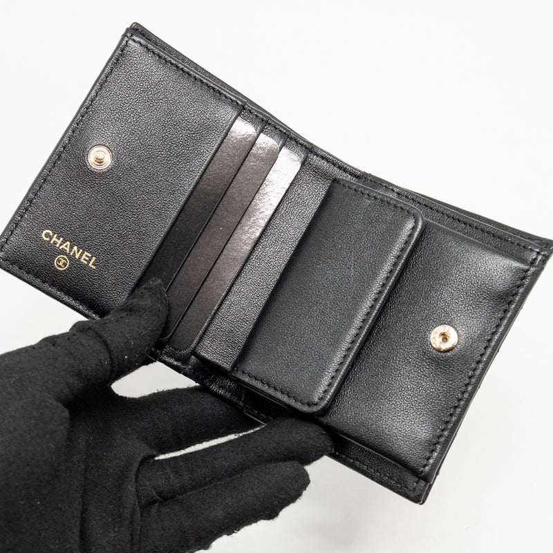 Chanel Detailed CC Logo Quilted Wallet Lambskin Black LGHW (Microchip)