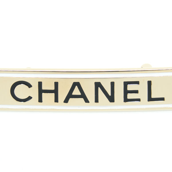 Chanel Letter Brooch Black/White Light Gold Tone
