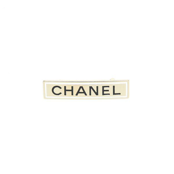 Chanel Letter Brooch Black/White Light Gold Tone