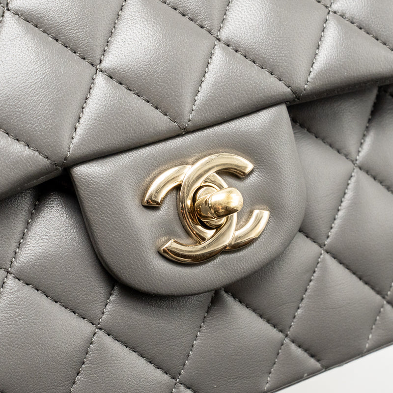 Chanel Small Classic Double Flap Bag Lambskin Grey LGHW (Microchip)