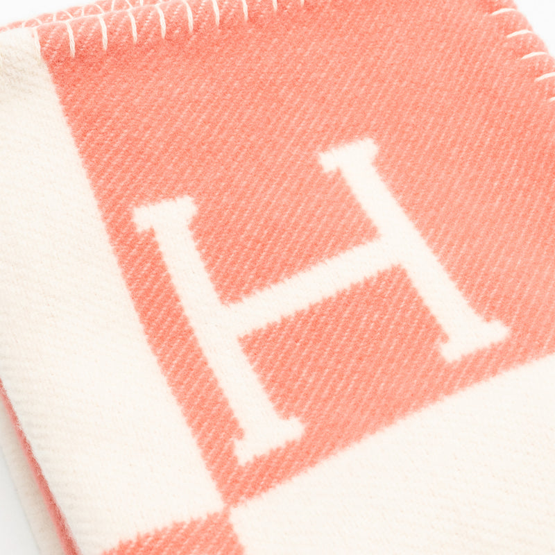 Hermes Avalon BABY blanket merinos wool/Cashmere Rose Airelle /Blanc