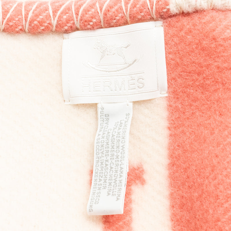 Hermes Avalon BABY blanket merinos wool/Cashmere Rose Airelle /Blanc