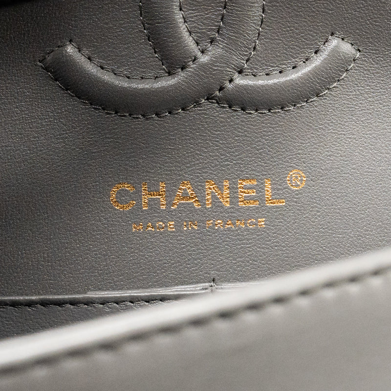 Chanel Small Classic Double Flap Bag Lambskin Grey LGHW (Microchip)