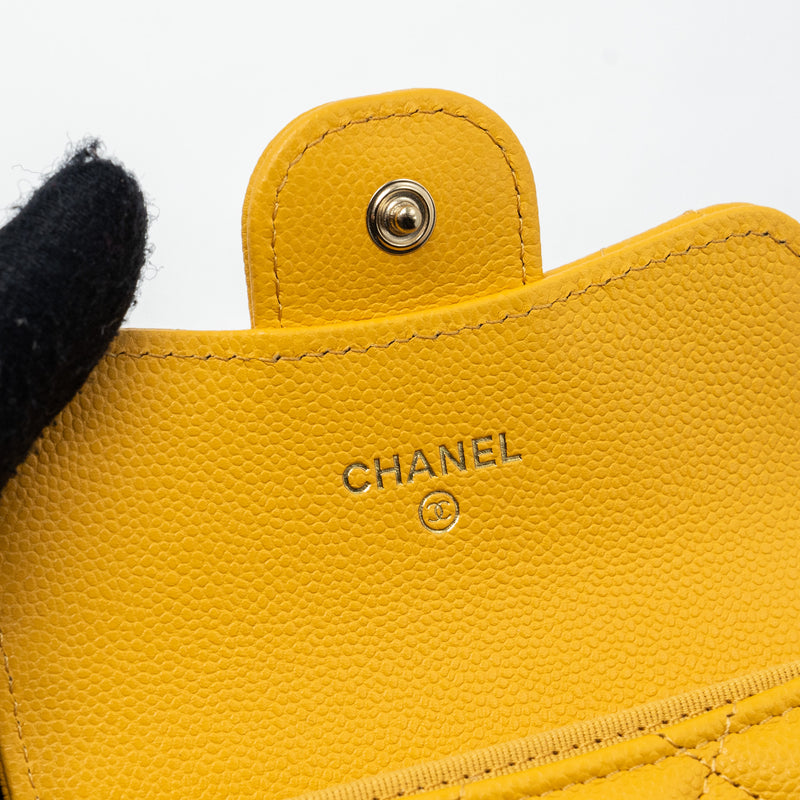Chanel Classic Flap Card Holder Caviar Yellow LGHW (mircochip)