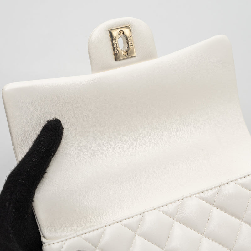 Chanel top handle mini rectangular flap bag lambskin white LGHW (Microchip)