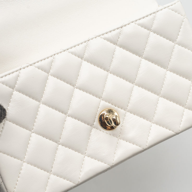 Chanel top handle mini rectangular flap bag lambskin white LGHW (Microchip)
